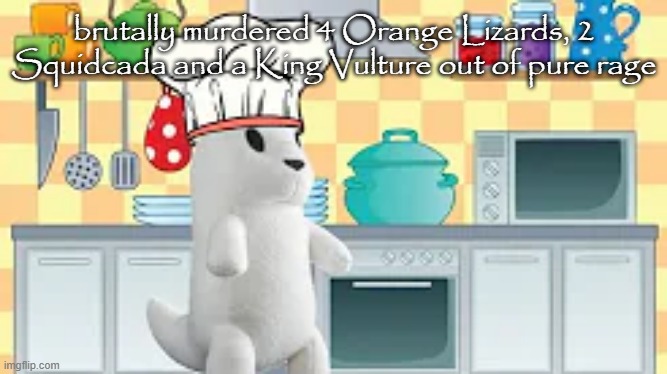 cooking with slugcat | brutally murdered 4 Orange Lizards, 2 Squidcada and a King Vulture out of pure rage | image tagged in cooking with slugcat | made w/ Imgflip meme maker