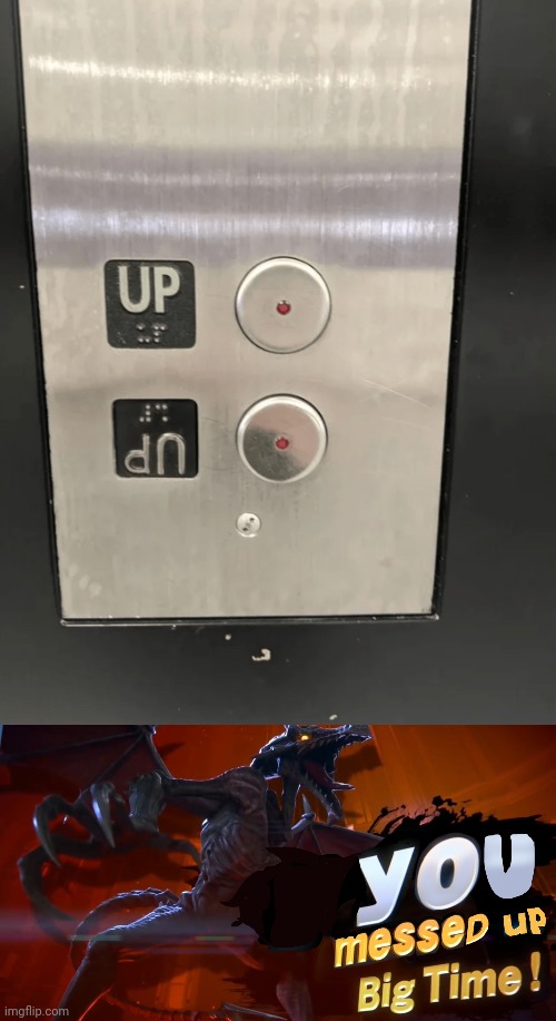 UPs | image tagged in ridley you messed up big time,you had one job,memes,elevator,design fails,elevator button | made w/ Imgflip meme maker