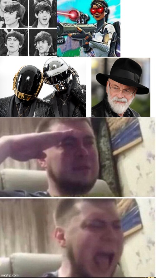 When you think of those legends who have gone :( | image tagged in crying salute | made w/ Imgflip meme maker