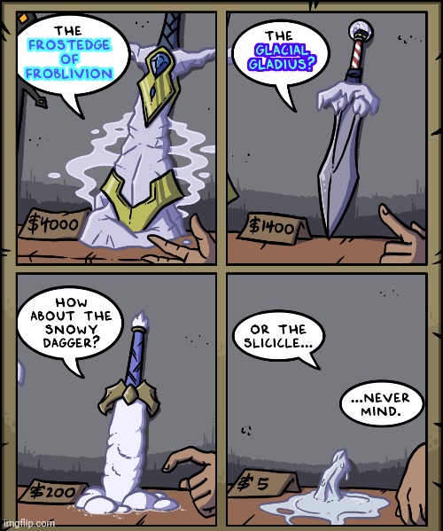The cold swords | image tagged in swords,sword,comic,comics,comics/cartoons,cold | made w/ Imgflip meme maker