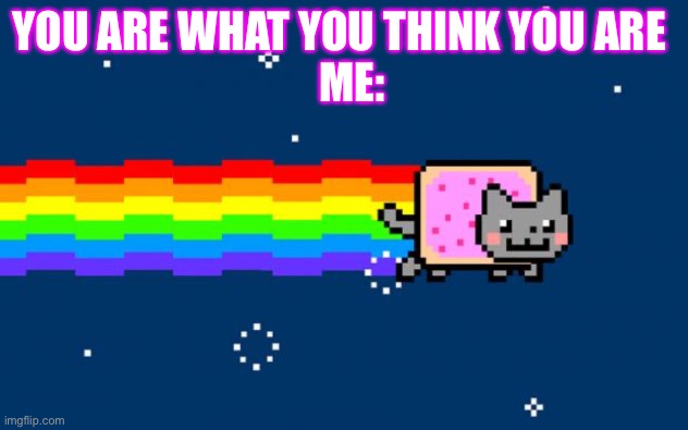 Do I need help? | YOU ARE WHAT YOU THINK YOU ARE 
  ME: | image tagged in nyan cat | made w/ Imgflip meme maker