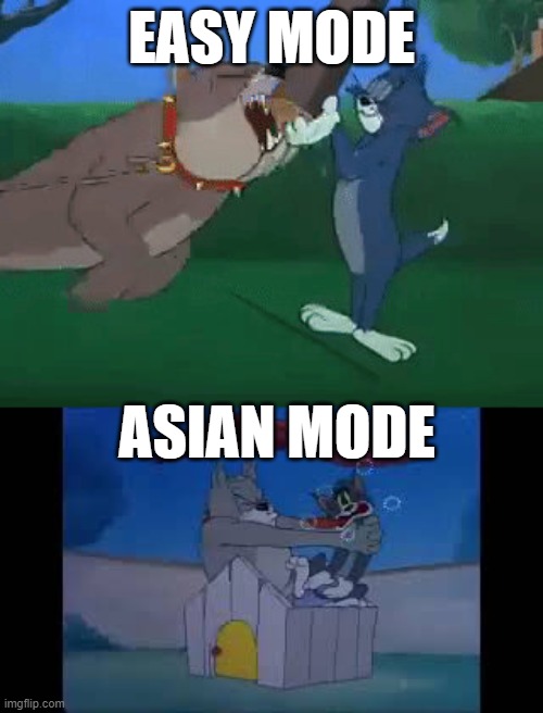 what really happens in a boss fight | EASY MODE; ASIAN MODE | image tagged in tom and jerry,asian mode | made w/ Imgflip meme maker
