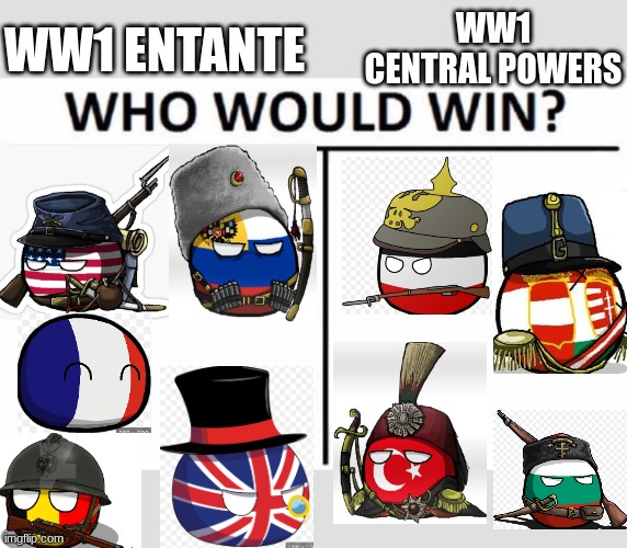 entune or central powers? | WW1 CENTRAL POWERS; WW1 ENTANTE | image tagged in memes,who would win | made w/ Imgflip meme maker