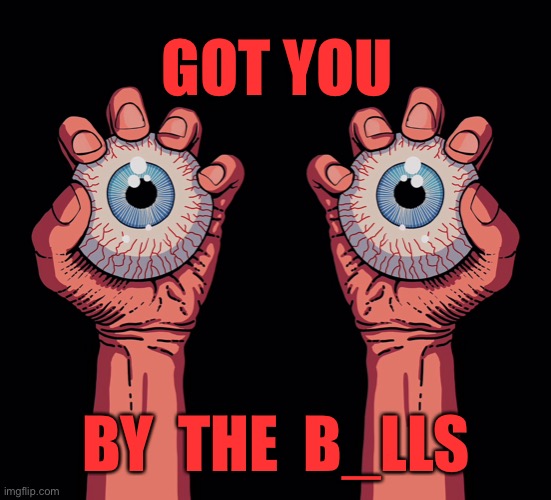 Got you | GOT YOU; BY  THE  B_LLS | image tagged in got you,by the balls,eyeballs,watering | made w/ Imgflip meme maker
