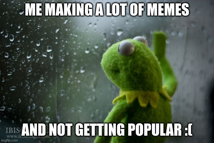 kermit window | ME MAKING A LOT OF MEMES; AND NOT GETTING POPULAR :( | image tagged in kermit window | made w/ Imgflip meme maker