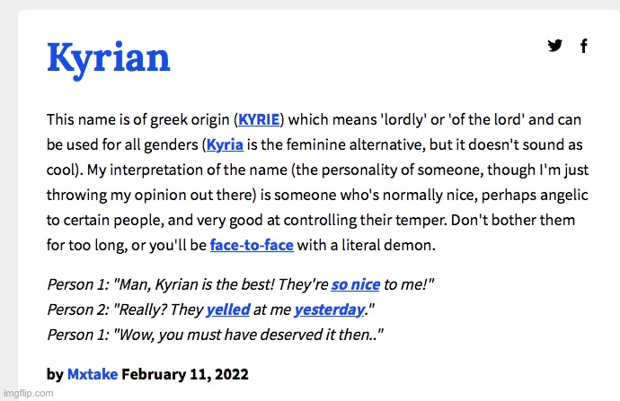 2nd definition of my irl name | made w/ Imgflip meme maker