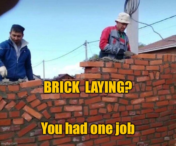 One job | BRICK  LAYING? You had one job | image tagged in bricklayers,red brick,men,you had one job | made w/ Imgflip meme maker