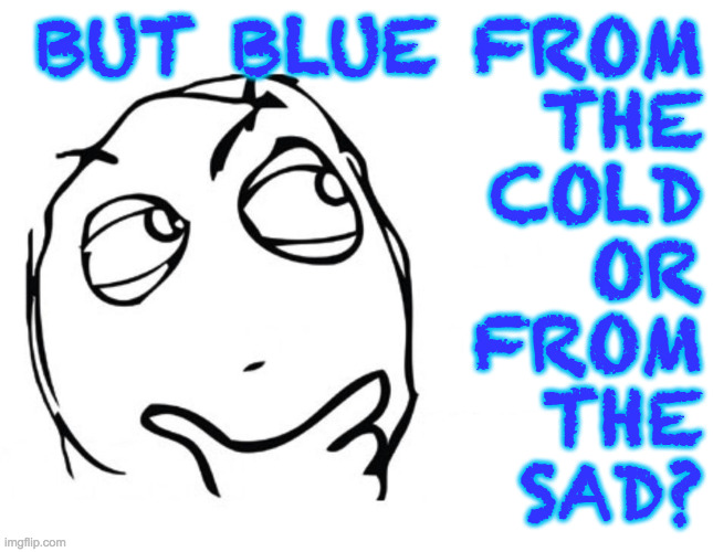 hmmm | BUT BLUE FROM
THE
COLD
OR
FROM
THE
SAD? | image tagged in hmmm | made w/ Imgflip meme maker