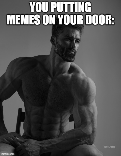 Giga Chad | YOU PUTTING MEMES ON YOUR DOOR: | image tagged in giga chad | made w/ Imgflip meme maker