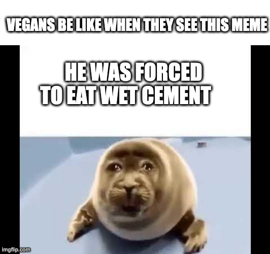 HE WAS FORCED TO EAT WET CEMENT VEGANS BE LIKE WHEN THEY SEE THIS MEME | made w/ Imgflip meme maker