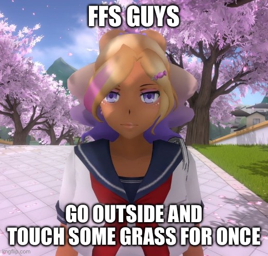 Kashiko Murasaki | FFS GUYS; GO OUTSIDE AND TOUCH SOME GRASS FOR ONCE | image tagged in kashiko murasaki | made w/ Imgflip meme maker