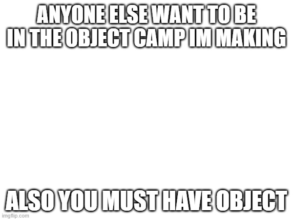 yes also you can't go twice | ANYONE ELSE WANT TO BE IN THE OBJECT CAMP IM MAKING; ALSO YOU MUST HAVE OBJECT | made w/ Imgflip meme maker
