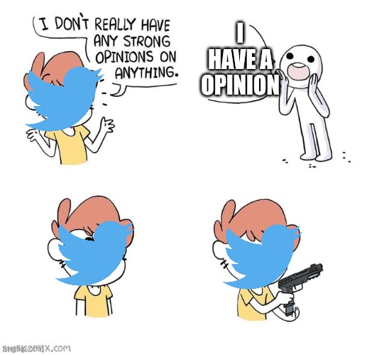 Twitter lore | I HAVE A OPINION | image tagged in i don't really have strong opinions,twitter | made w/ Imgflip meme maker