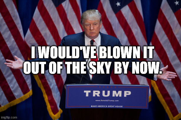 Donald Trump | I WOULD'VE BLOWN IT OUT OF THE SKY BY NOW. | image tagged in donald trump | made w/ Imgflip meme maker