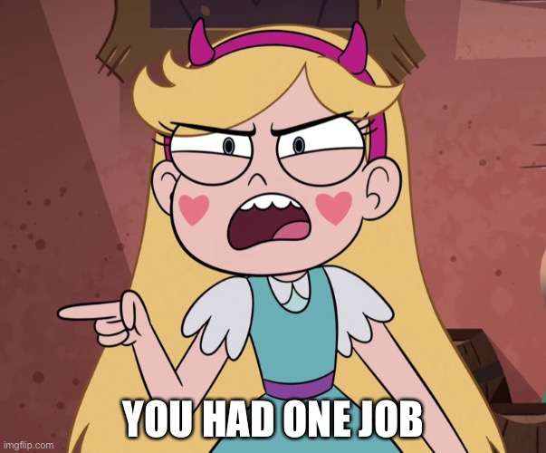 Star Butterfly YELLING At you | YOU HAD ONE JOB | image tagged in star butterfly yelling at you | made w/ Imgflip meme maker
