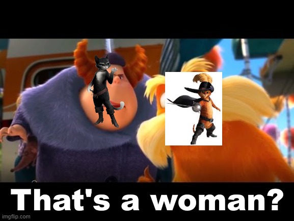 Literally the only thing I remember about the original Puss in Boots | image tagged in that's a woman | made w/ Imgflip meme maker