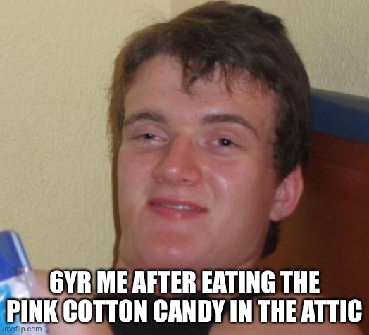 why it taste weird? | 6YR ME AFTER EATING THE PINK COTTON CANDY IN THE ATTIC | image tagged in memes,10 guy | made w/ Imgflip meme maker