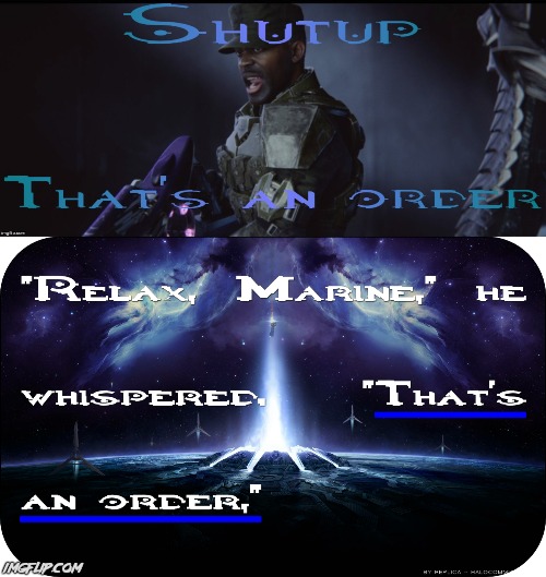 These are 2 different templates. I wish more users would post multiple similar templates together like this | image tagged in shutup that's an order,relax marine,custom template,halo | made w/ Imgflip meme maker
