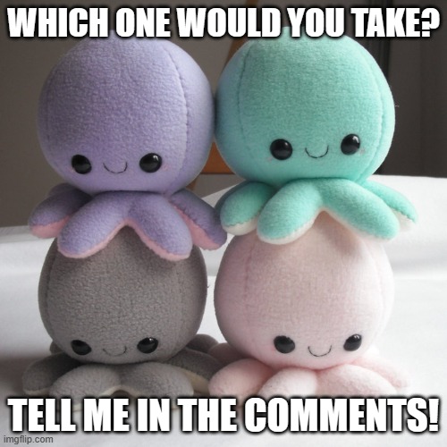 Adorable Octopus Plushies | WHICH ONE WOULD YOU TAKE? TELL ME IN THE COMMENTS! | image tagged in octopus,plush | made w/ Imgflip meme maker