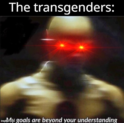 my goals are beyond your understanding | The transgenders: | image tagged in my goals are beyond your understanding | made w/ Imgflip meme maker