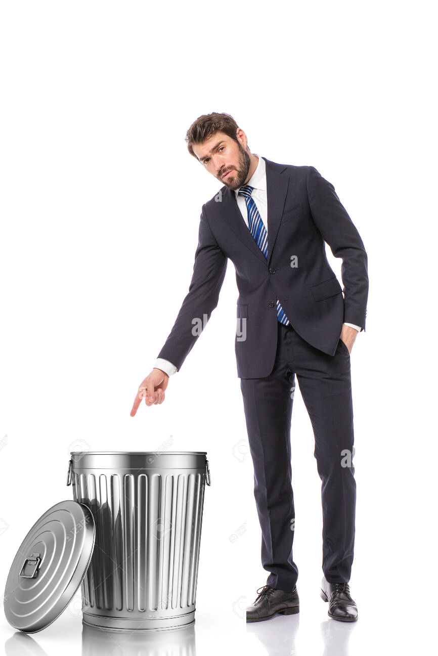 Man pointing at trashcan Blank Meme Template