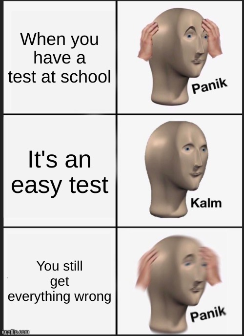 well that just means you're stupid. |  When you have a test at school; It's an easy test; You still get everything wrong | image tagged in memes,panik kalm panik | made w/ Imgflip meme maker