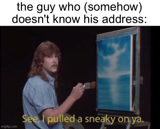 I pulled a sneaky | the guy who (somehow) doesn't know his address: | image tagged in i pulled a sneaky | made w/ Imgflip meme maker