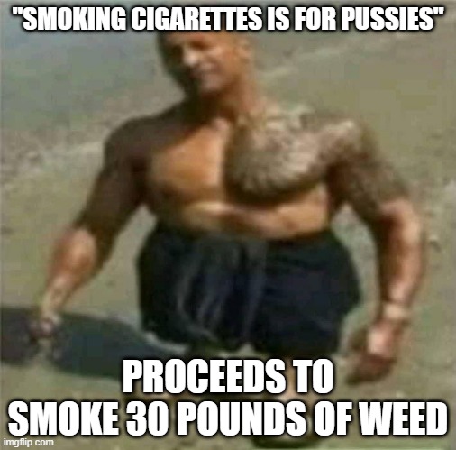 "SMOKING CIGARETTES IS FOR PUSSIES"; PROCEEDS TO SMOKE 30 POUNDS OF WEED | made w/ Imgflip meme maker