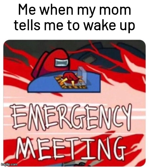 A parody of some minecraft meme |  Me when my mom tells me to wake up | image tagged in emergency meeting among us,memes,funny | made w/ Imgflip meme maker