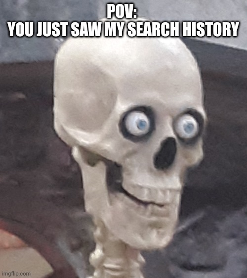 Poop | POV: 
YOU JUST SAW MY SEARCH HISTORY | image tagged in traumatized skeleton | made w/ Imgflip meme maker