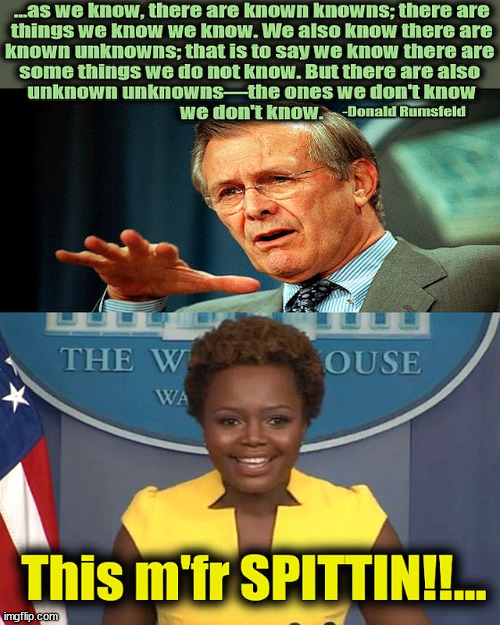 Known | image tagged in knowns,unknowns,karine,press secretary | made w/ Imgflip meme maker