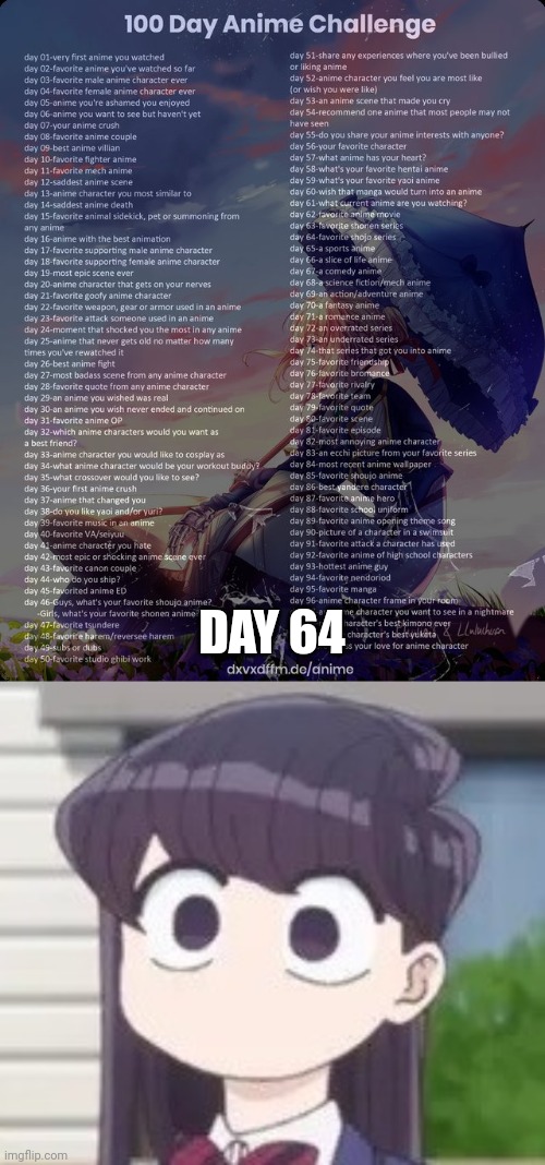 Komi-san :3 | DAY 64 | image tagged in 100 day anime challenge,komi | made w/ Imgflip meme maker