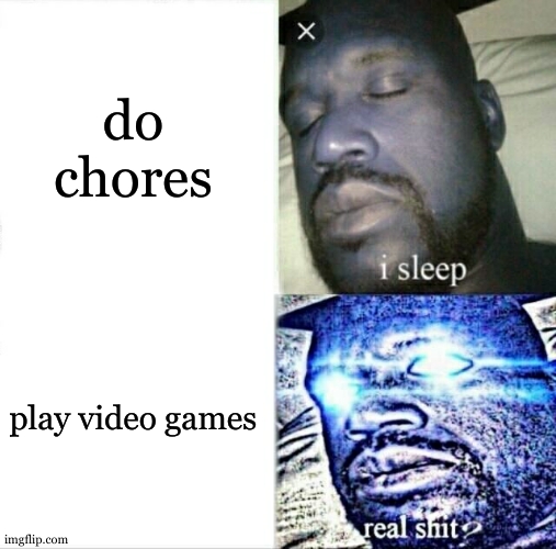 Sleeping Shaq Meme | do chores; play video games | image tagged in memes,sleeping shaq | made w/ Imgflip meme maker
