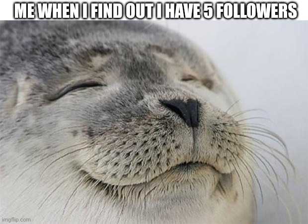 Satisfied Seal | ME WHEN I FIND OUT I HAVE 5 FOLLOWERS | image tagged in memes,satisfied seal | made w/ Imgflip meme maker