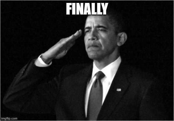 obama-salute | FINALLY | image tagged in obama-salute | made w/ Imgflip meme maker