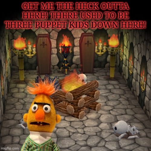 Animal crossing basement | GET ME THE HECK OUTTA HERE! THERE USED TO BE THREE PUPPET KIDS DOWN HERE! | image tagged in animal crossing basement | made w/ Imgflip meme maker