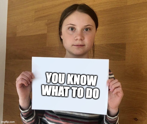 Greta | YOU KNOW WHAT TO DO | image tagged in greta | made w/ Imgflip meme maker