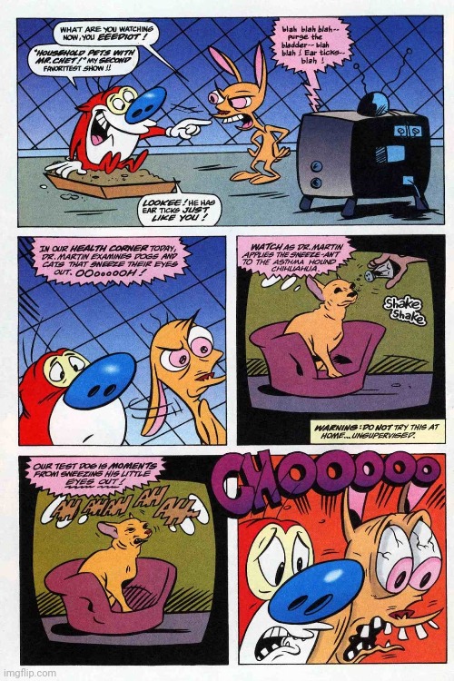 Ren and Stimpy | image tagged in sneeze,ren and stimpy,comics,comics/cartoons,comic,chihuahua | made w/ Imgflip meme maker