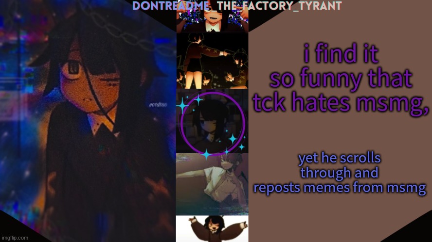 pick a side mf | i find it so funny that tck hates msmg, yet he scrolls through and reposts memes from msmg | image tagged in drm's tamari temp 3 | made w/ Imgflip meme maker