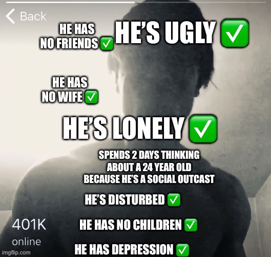 Kobra401k/whitecobraarmy Is Schizophrenic and ugly and has no friends | image tagged in ugly guy,no friends,depression,schizophrenia,lonely,loser | made w/ Imgflip meme maker