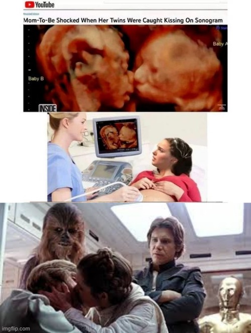 Is That Padme in the Middle??? | image tagged in luke and leia kissing | made w/ Imgflip meme maker