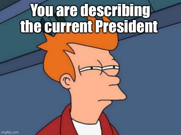 Futurama Fry Meme | You are describing the current President | image tagged in memes,futurama fry | made w/ Imgflip meme maker