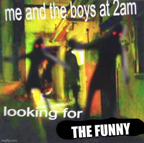 Me and the boys at 2am looking for BEANS | THE FUNNY | image tagged in me and the boys at 2am looking for beans | made w/ Imgflip meme maker