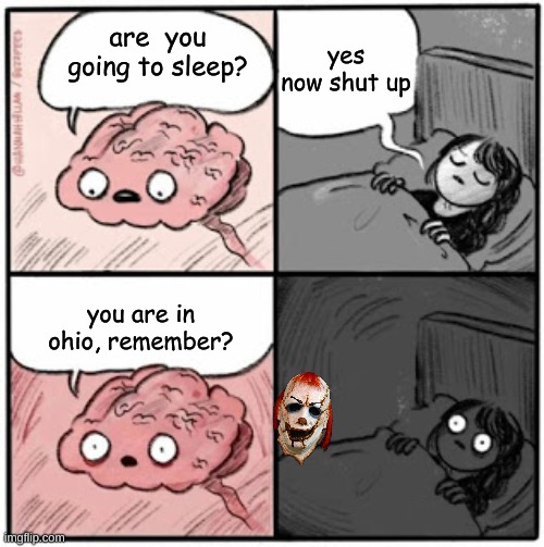 Brain Before Sleep | yes now shut up; are  you going to sleep? you are in ohio, remember? | image tagged in brain before sleep | made w/ Imgflip meme maker