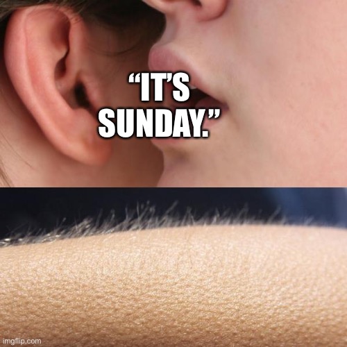 Ugh. Mondays | “IT’S SUNDAY.” | image tagged in whisper and goosebumps | made w/ Imgflip meme maker