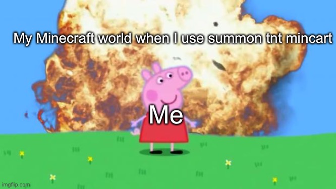 Epic Peppa Pig. | My Minecraft world when I use summon tnt mincart; Me | image tagged in epic peppa pig | made w/ Imgflip meme maker