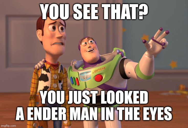 X, X Everywhere | YOU SEE THAT? YOU JUST LOOKED A ENDER MAN IN THE EYES | image tagged in memes,x x everywhere | made w/ Imgflip meme maker