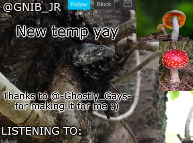 :) | New temp yay; Thanks to @-Ghostly_Gays- for making it for me :) | image tagged in gnib_jr's new temp | made w/ Imgflip meme maker