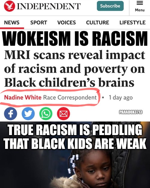 Mainstream Media is Cancer. |  WOKEISM IS RACISM; PARADOX3713; TRUE RACISM IS PEDDLING THAT BLACK KIDS ARE WEAK | image tagged in memes,politics,racism,mainstream media,black lives matter,democrats | made w/ Imgflip meme maker