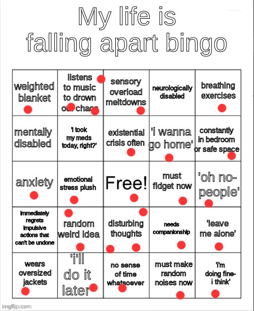 Damn what happened here | image tagged in my life is falling apart bingo | made w/ Imgflip meme maker